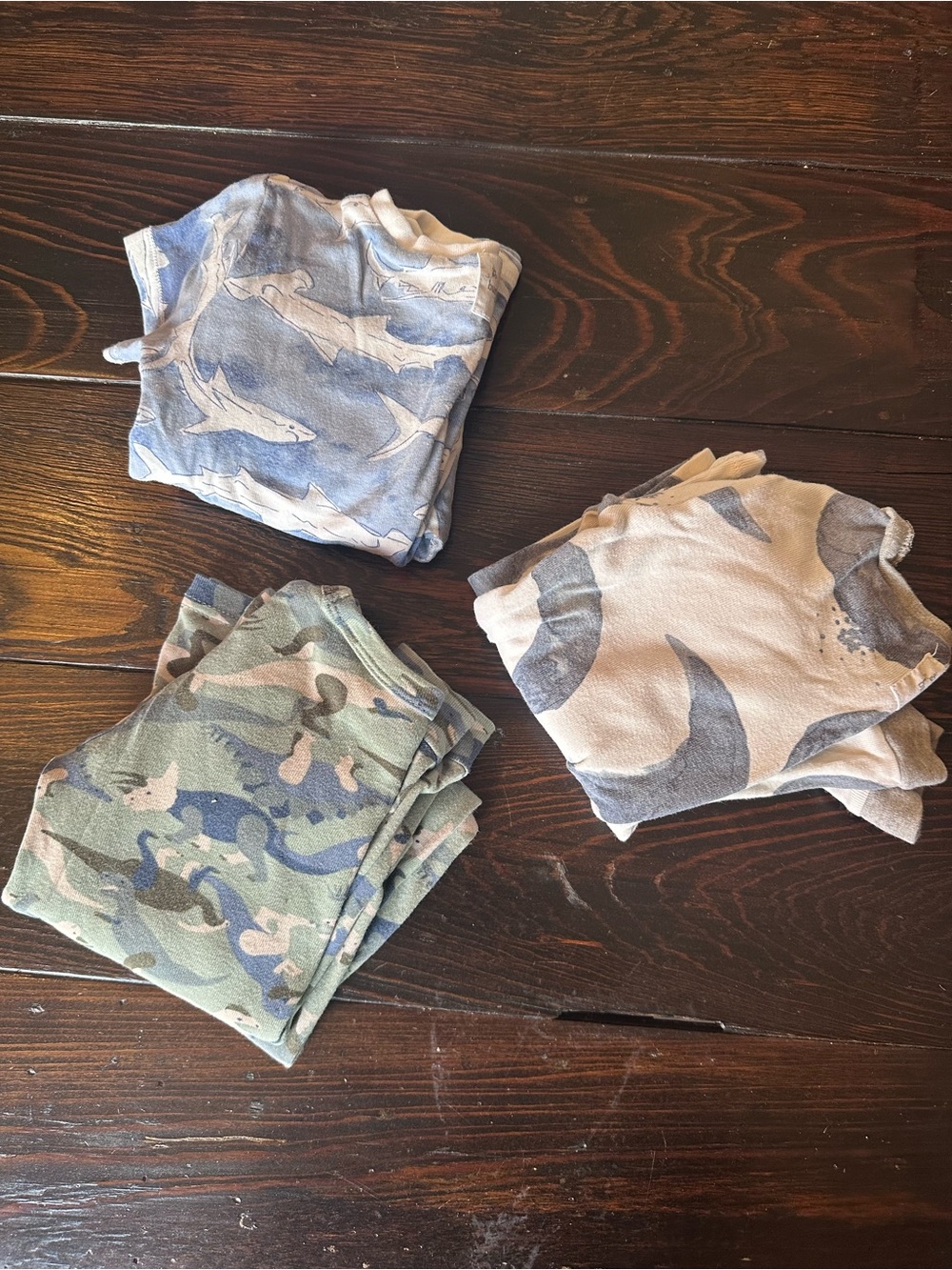 Kids Lot of 3 Soft Cotton Sleep Pajamas — Blue, Green, Gray